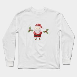 Santa Christmas Watercolor Pattern Long Sleeve T-Shirt